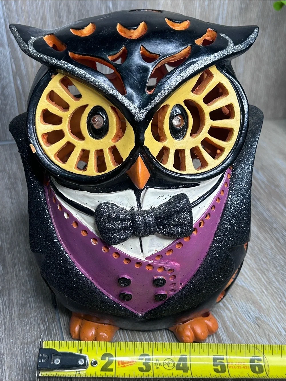 Cracker Barrel Halloween LED Color Changing Ceramic Owl Tuxedo Decor Light